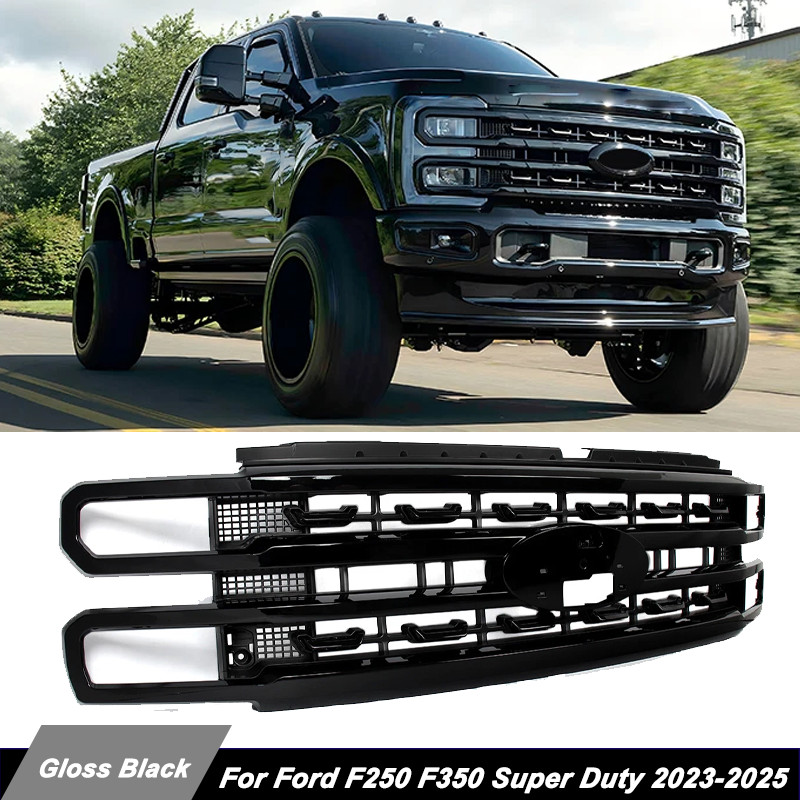 Gloss Black Front Upper Grille Platinum For 2023-2025 Ford F250 F350 Super Duty