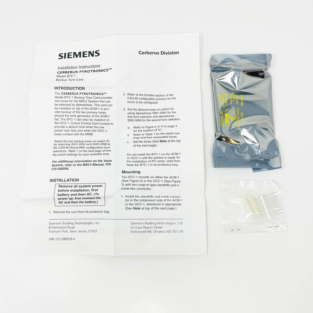 Siemens BTC-1 Cerberus Pyrotronics 500-891185 Backup Tone Card for Fire Alarm