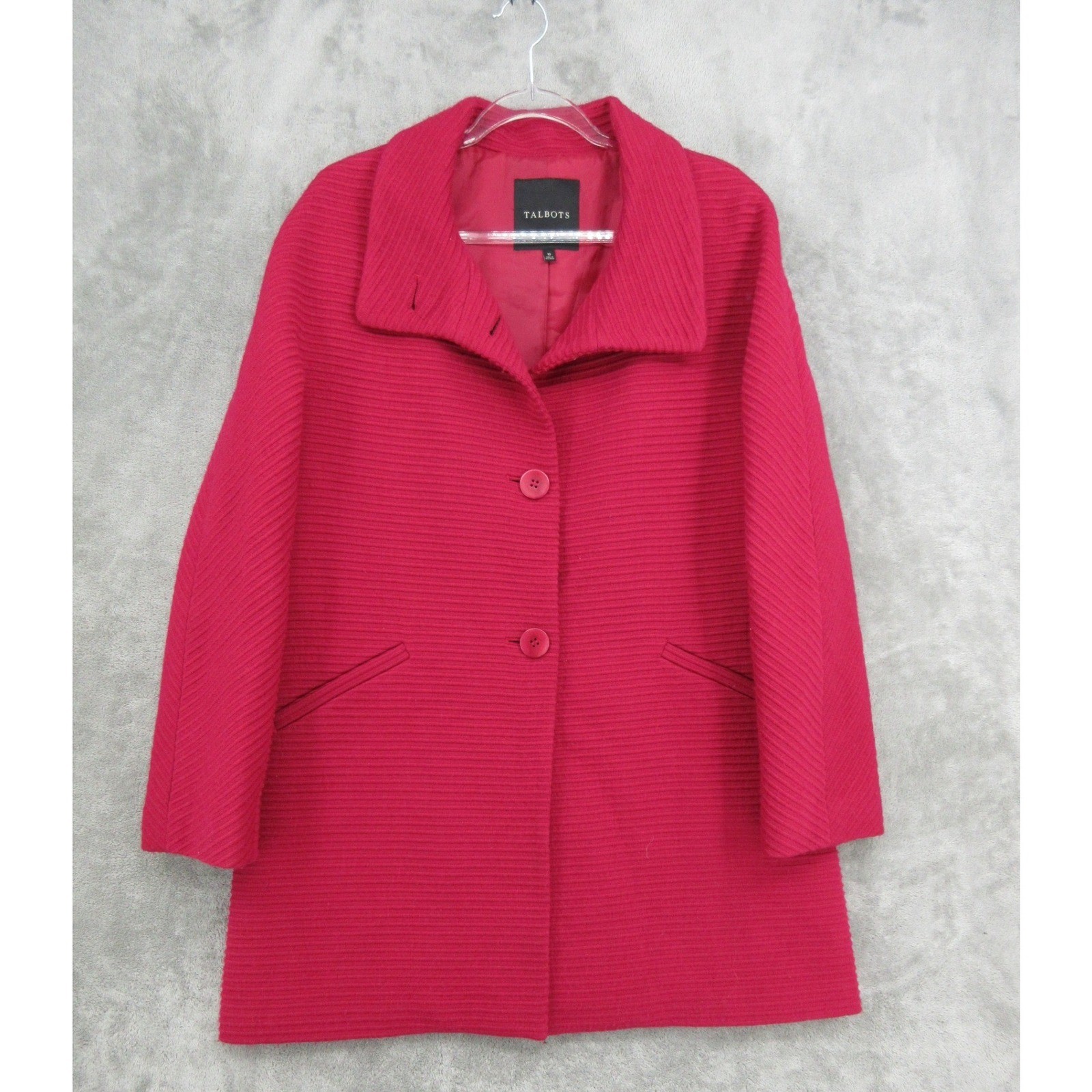 Talbots Coat Womens Size 10 Wool Ribbed Texture Button Front Quiet Luxury Pink