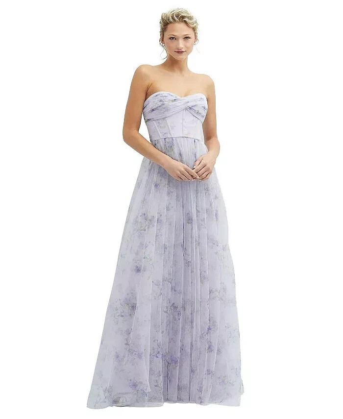 Dessy Lilac Haze Garden Floral Print Strapless Tulle Gown 14 $298 3129FP