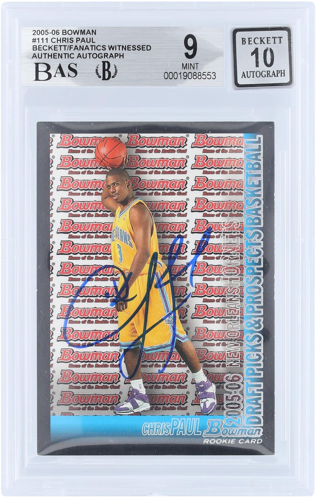 Chris Paul Hornets Signed 2005-06 Topps Bowman Draft #111 BAS 9/10 Rookie Card