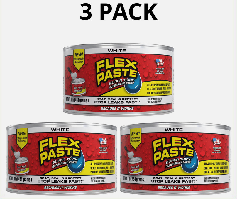 3PACK Flex Paste Super Thick Rubber Paste Sealant, 8.75 fl oz, White 3PACK Flex Paste Super Thick Rubber Paste Sealant, 8.75 fl oz, White