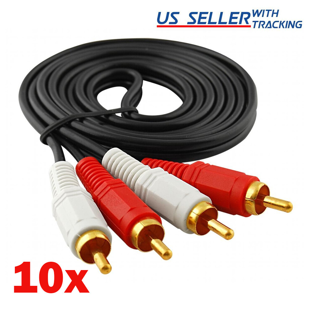 (10-Pack) 2-RCA Stereo Analog Audio Cable 2-RCA Male to Male, 5ft 10x