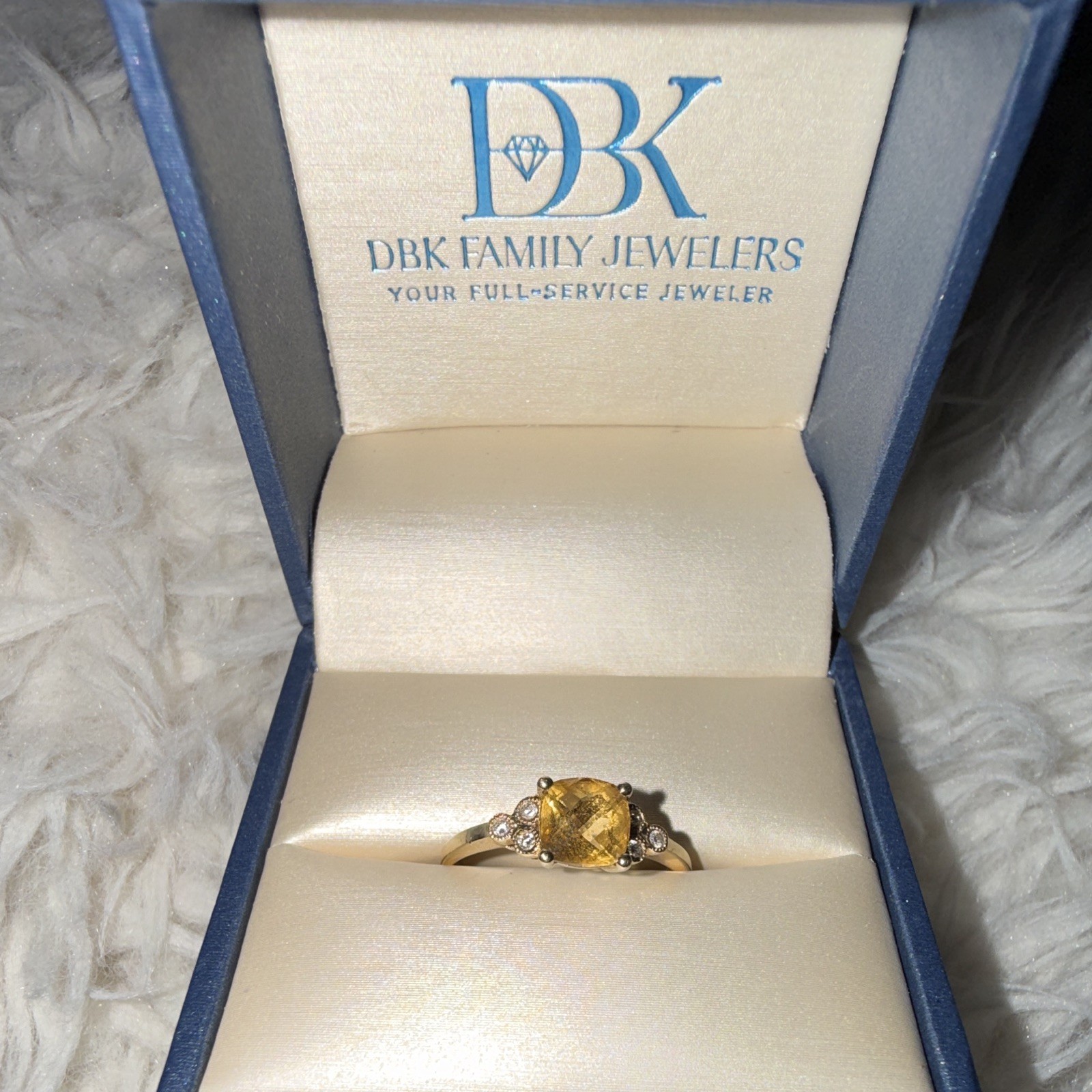 10k Yellow Gold Round Yellow Citrine & Diamond Accent Prong Set Ring Sz 7
