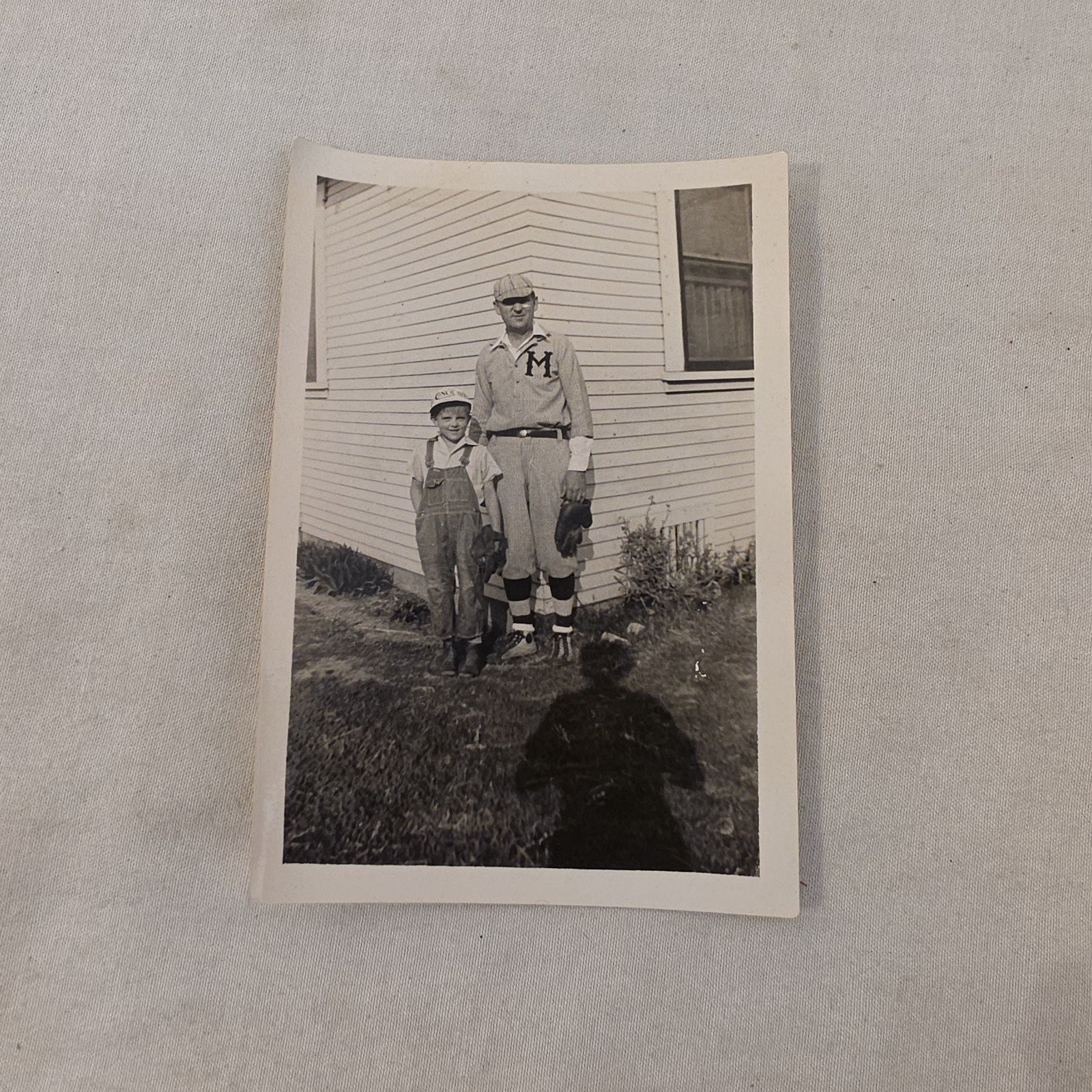 Vintage 1938 Baseball Player Uniform & Boy Photo Original Snapshot 4.5 x 2.75