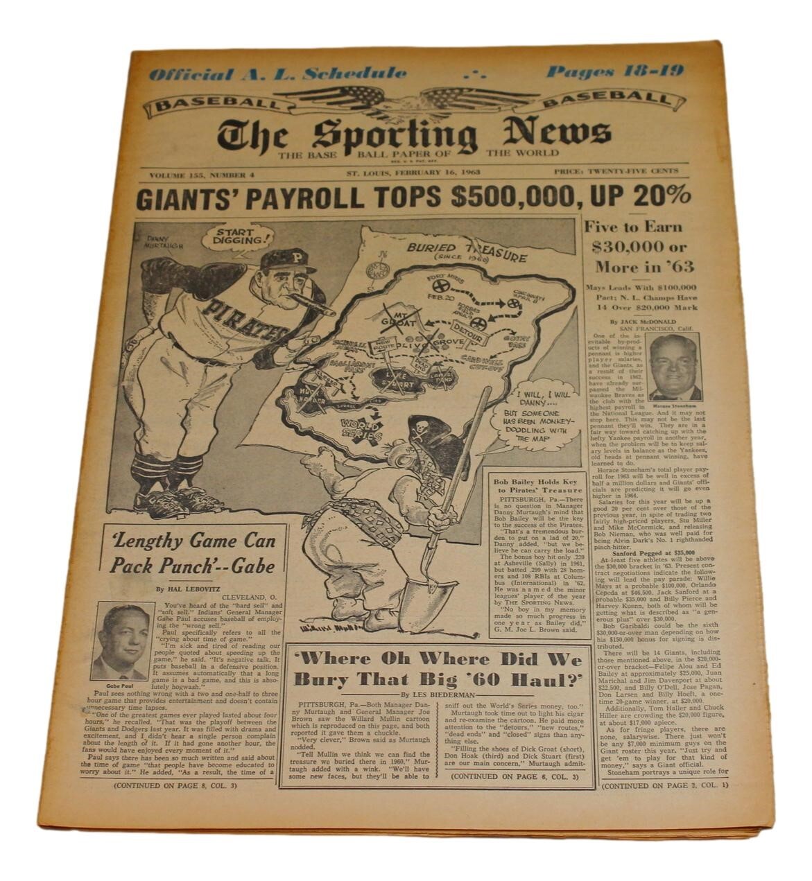 1963 The Sporting News 2/16/1963 TSN AL Schedule Giants Payroll 83768