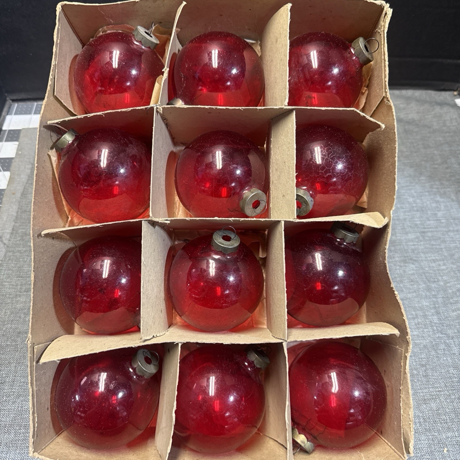 12 Vintage Red Unsilvered Glass Christmas Ornament 3” 12 Vintage Red Unsilvered Glass Christmas Ornament 3”