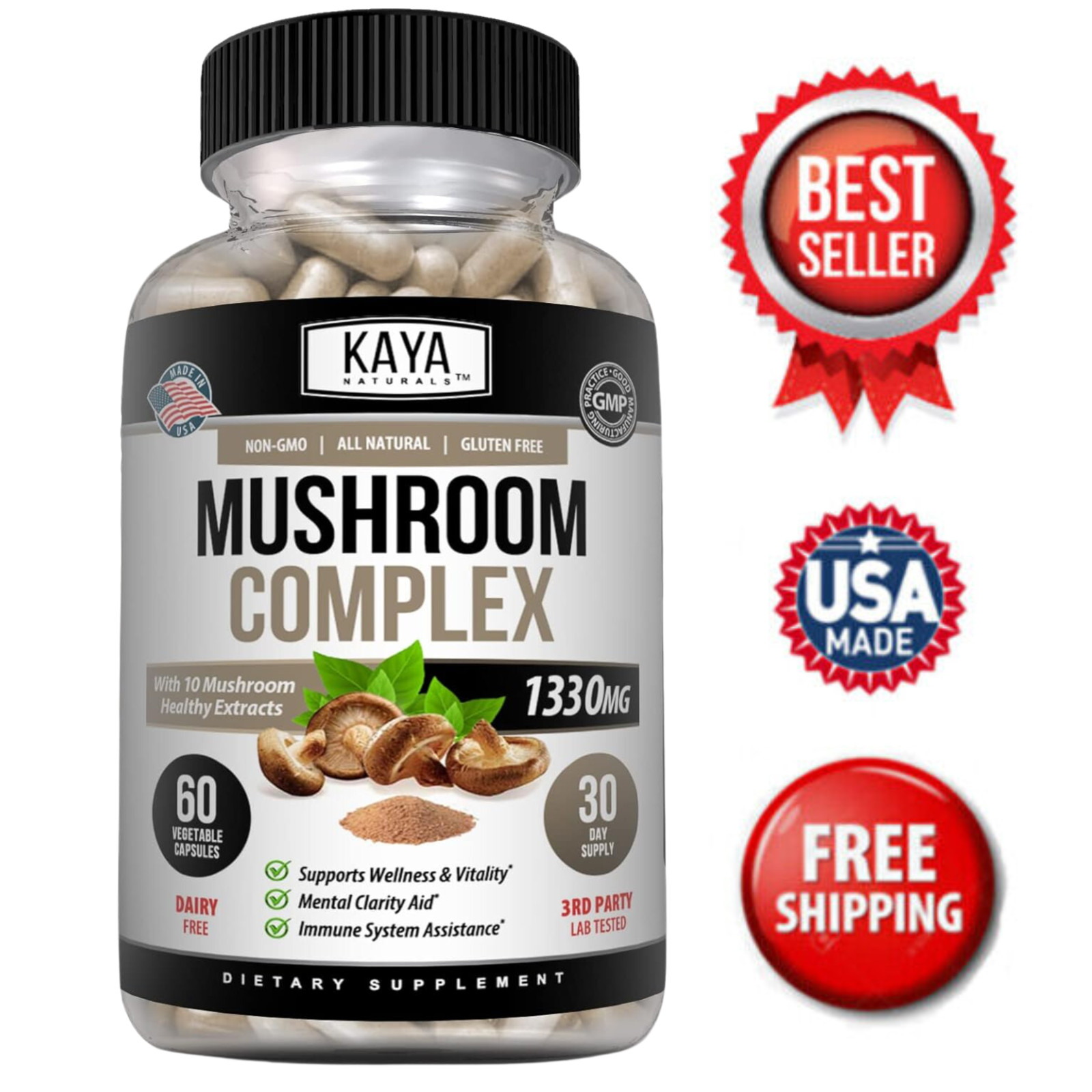 10x Mushroom Complex Supplement, Lions Mane, Reishi, Shiitake, Immune Capsule 10x Mushroom Complex Supplement, Lions Mane, Reishi, Shiitake, Immune Capsule