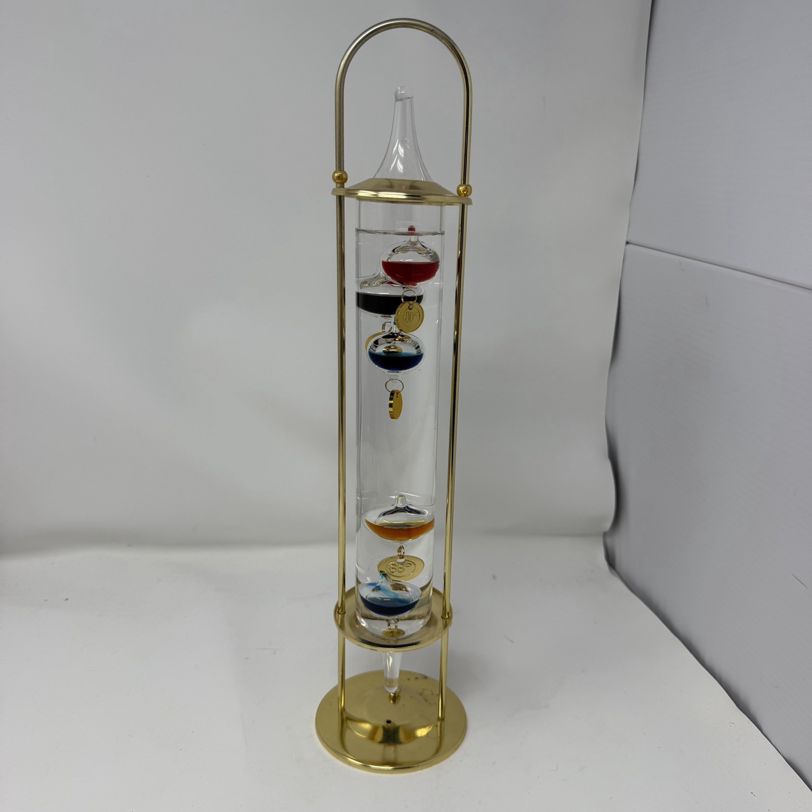 Vintage Galileo Atchimedes Bubble Thermometer With Brass Tiered Stand 16.5” Vintage Galileo Atchimedes Bubble Thermometer With Brass Tiered Stand 16.5”