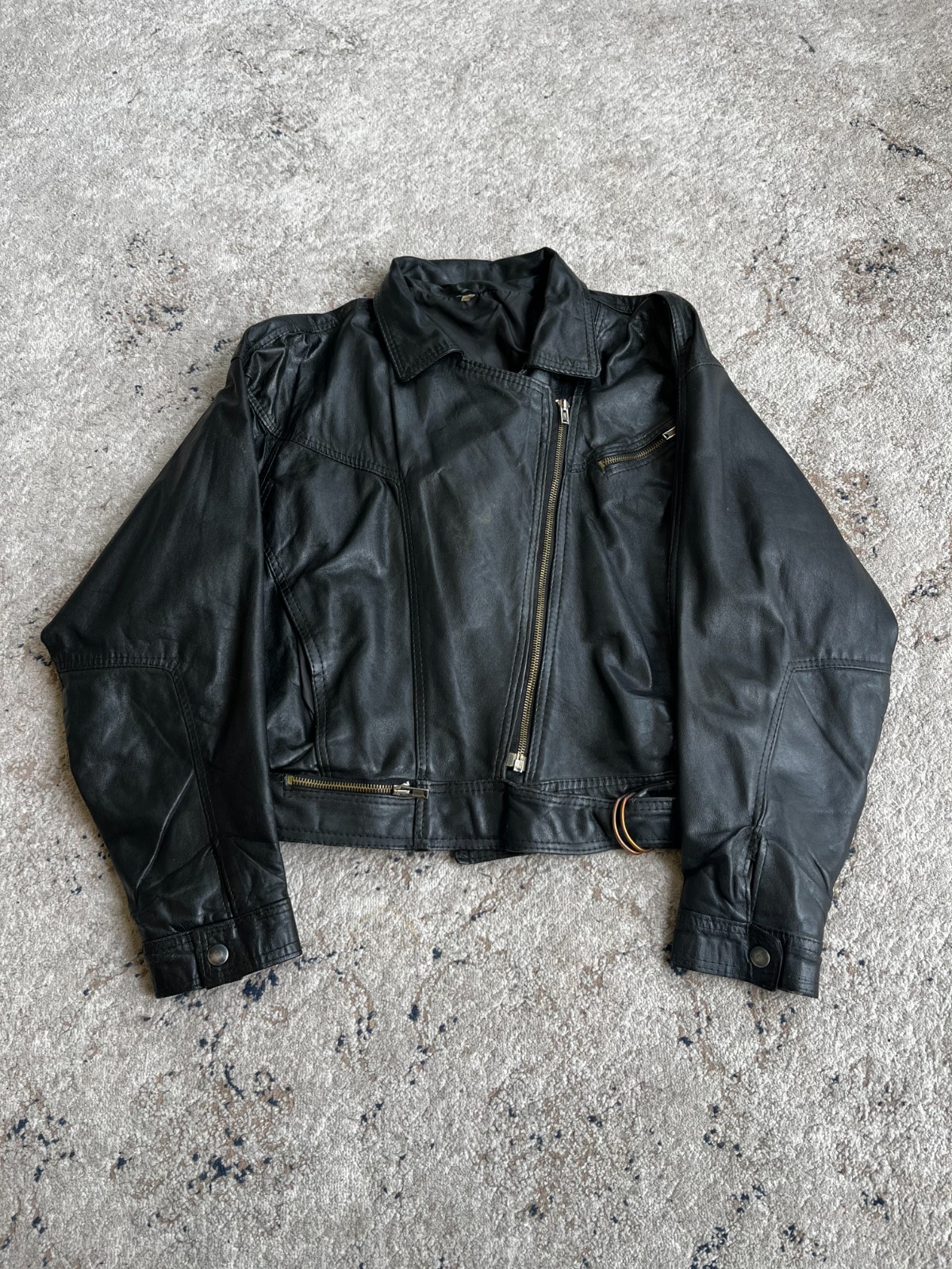 RARE 80-90s Cropped ISSEY MIYAKE TYPE BIKER AVIATION LEATHER JACKET 90s y2k