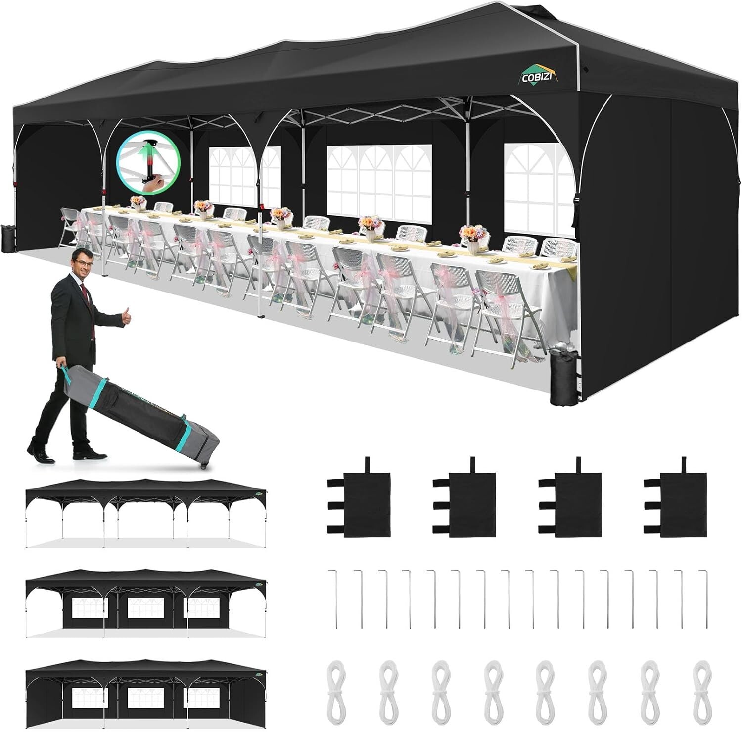 COBIZI 10x30ft Pop up Canopy Tent Outdoor UPF 50+ Sun Shelter Adjustable Height COBIZI 10x30ft Pop up Canopy Tent Outdoor UPF 50+ Sun Shelter Adjustable Height