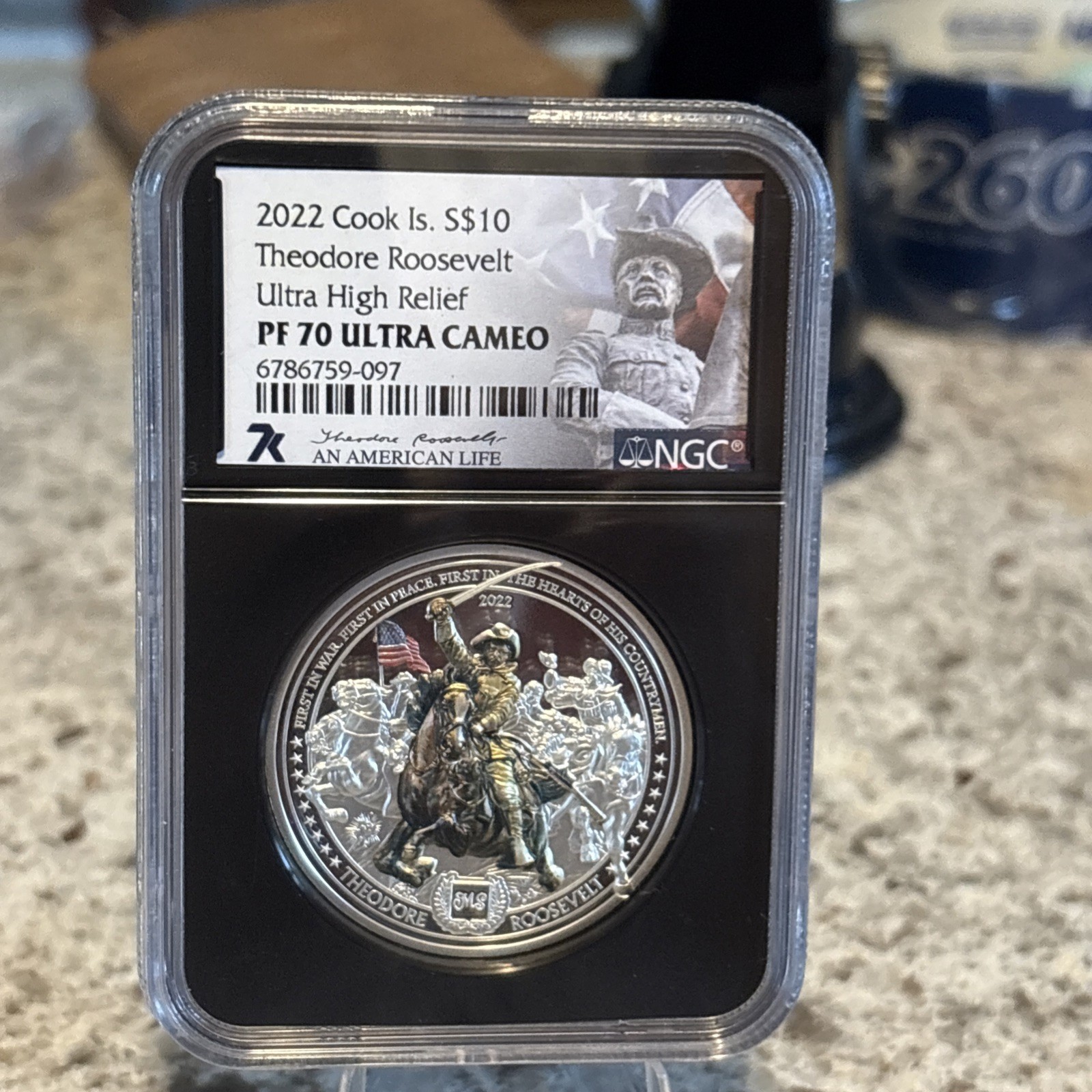 2022 Cook Islands $10 Theodore Roosevelt Ultra High Relief 2 oz silver PF 70