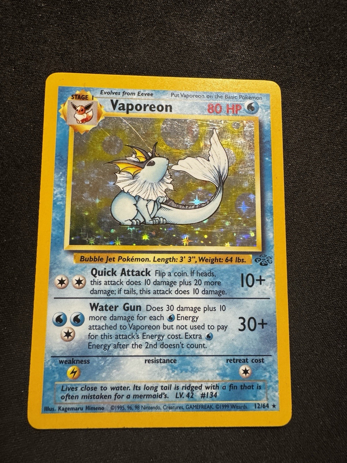Vaporeon 12/64 Holo Pokémon Card Jungle WOTC Rare HP/MP