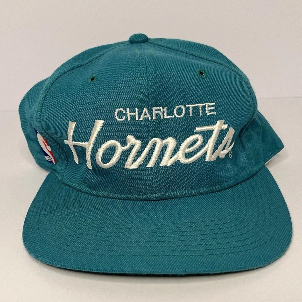 Vintage Charlotte Hornets SnapBack Hat Teal White Script NBA Sports Specialties