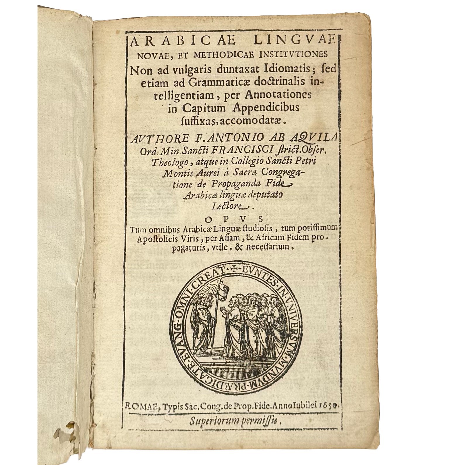 Da L'Aquila Arabicae Linguae Novae 1650 First Ed. Rare Arabic Grammar Rome