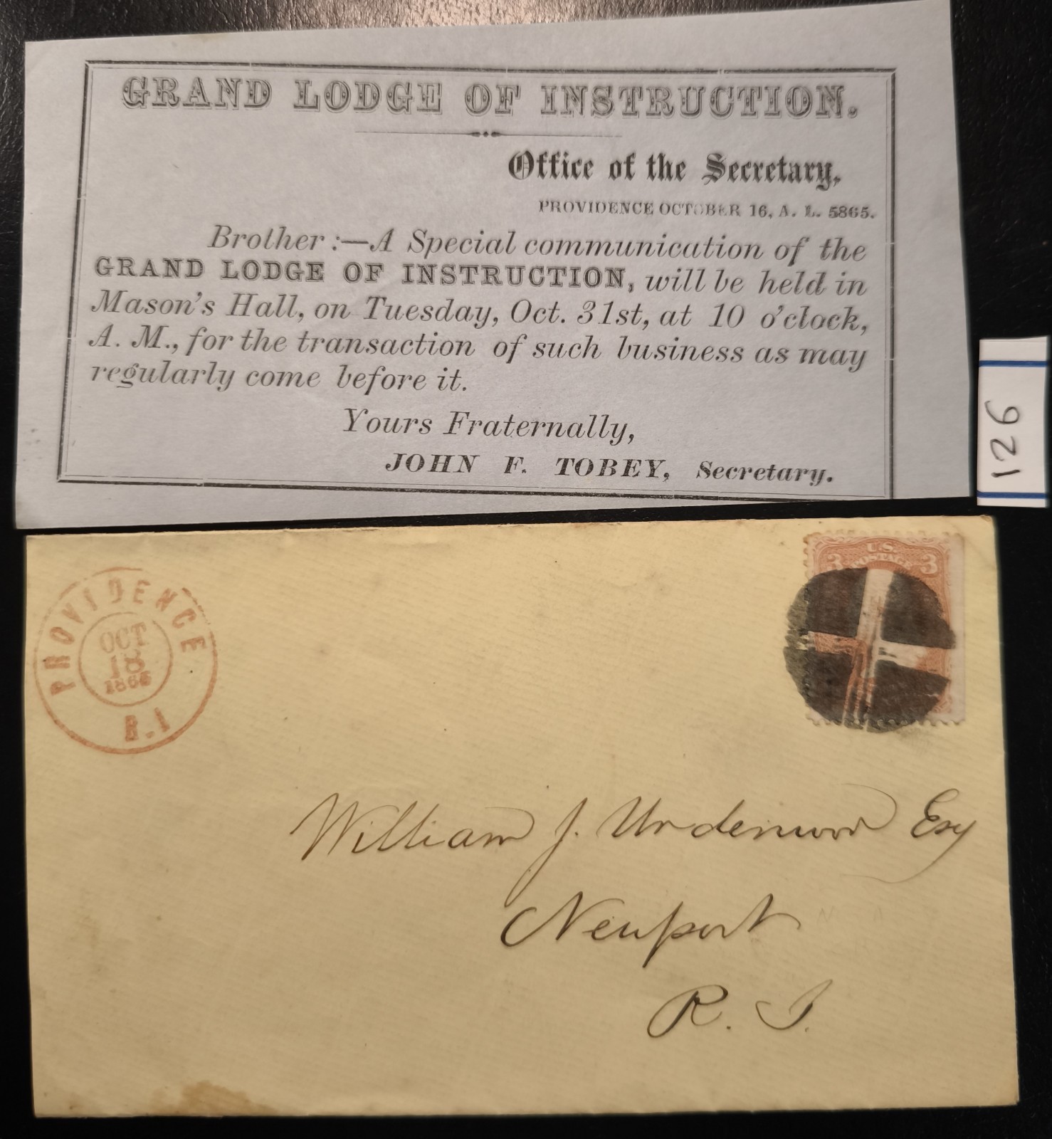 Masonic Grand Lodge of Instruction Notice + Cover Providence 3¢ Washington Stamp