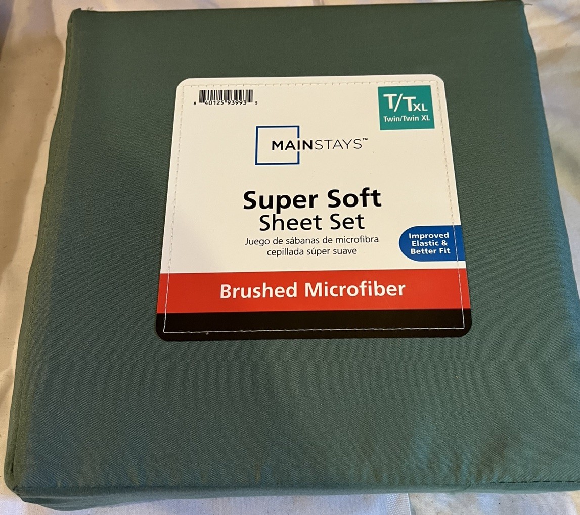 Mainstays Super Soft Brushed Microfiber Sheet Set Twin/Twin XL Green NEW Mainstays Super Soft Brushed Microfiber Sheet Set Twin/Twin XL Green NEW