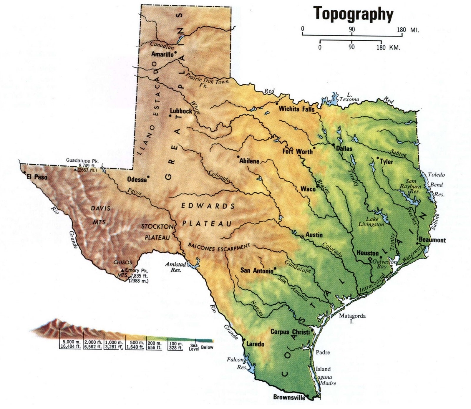 TEXAS TX TOPOGRAPHY MAP GLOSSY POSTER PICTURE PHOTO PRINT BANNER 10306