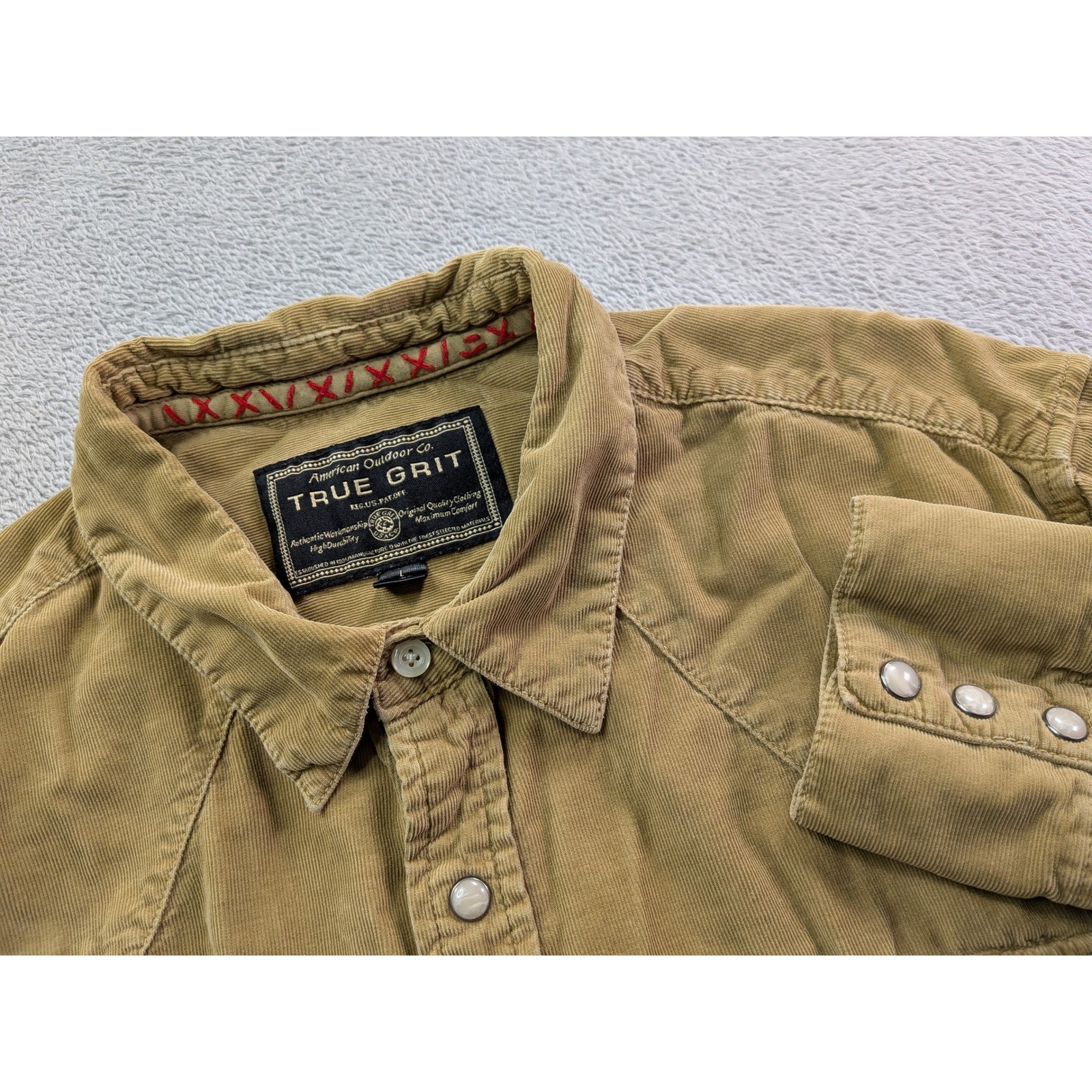 True Grit Mens Tan Corduroy Western Snap Button Down Shirt Large RN93291 True Grit Mens Tan Corduroy Western Snap Button Down Shirt Large RN93291