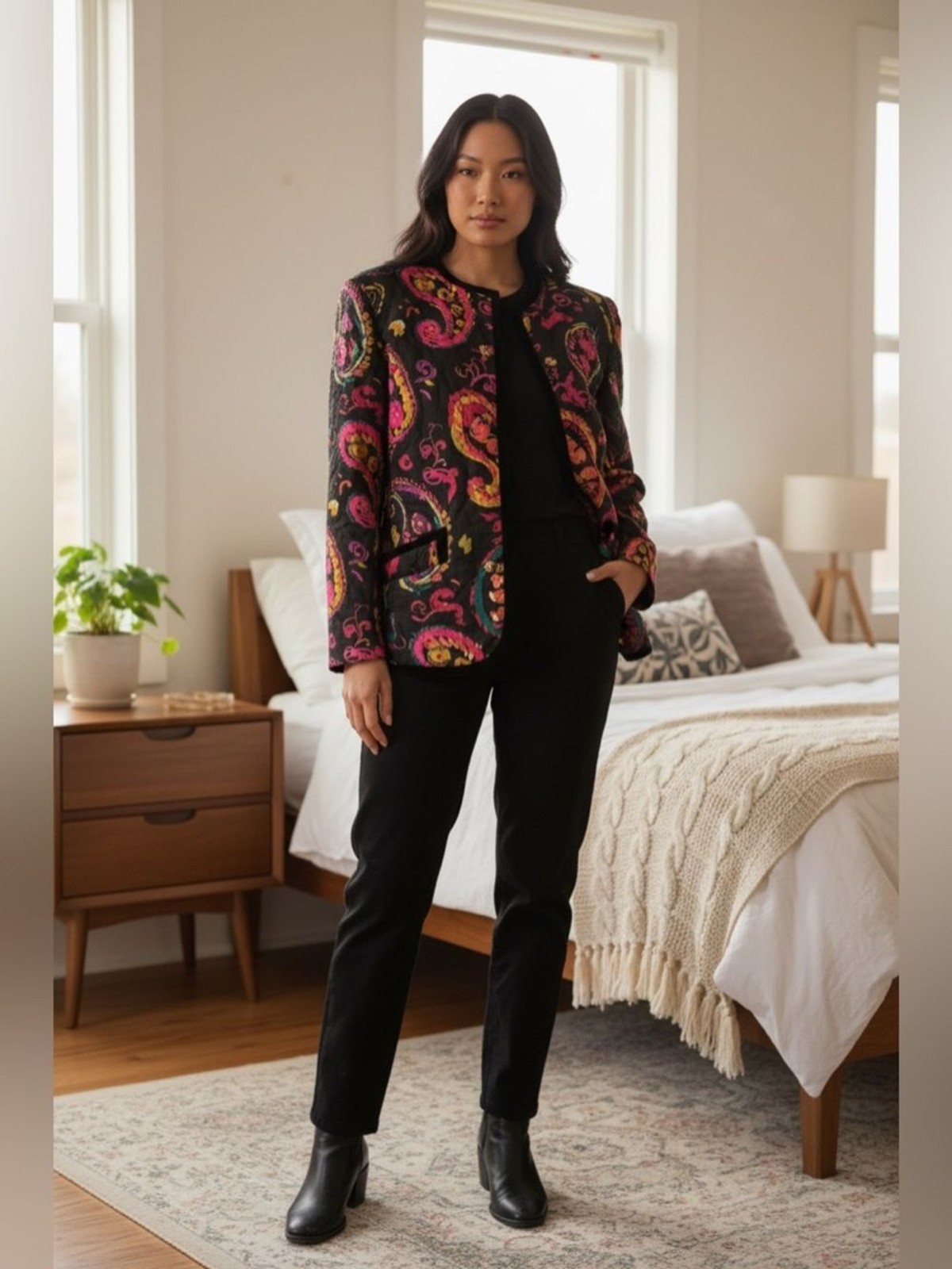Carlisle Multicolor Paisley Blazer Buttoned Colorful Silk & Wool Blend 4