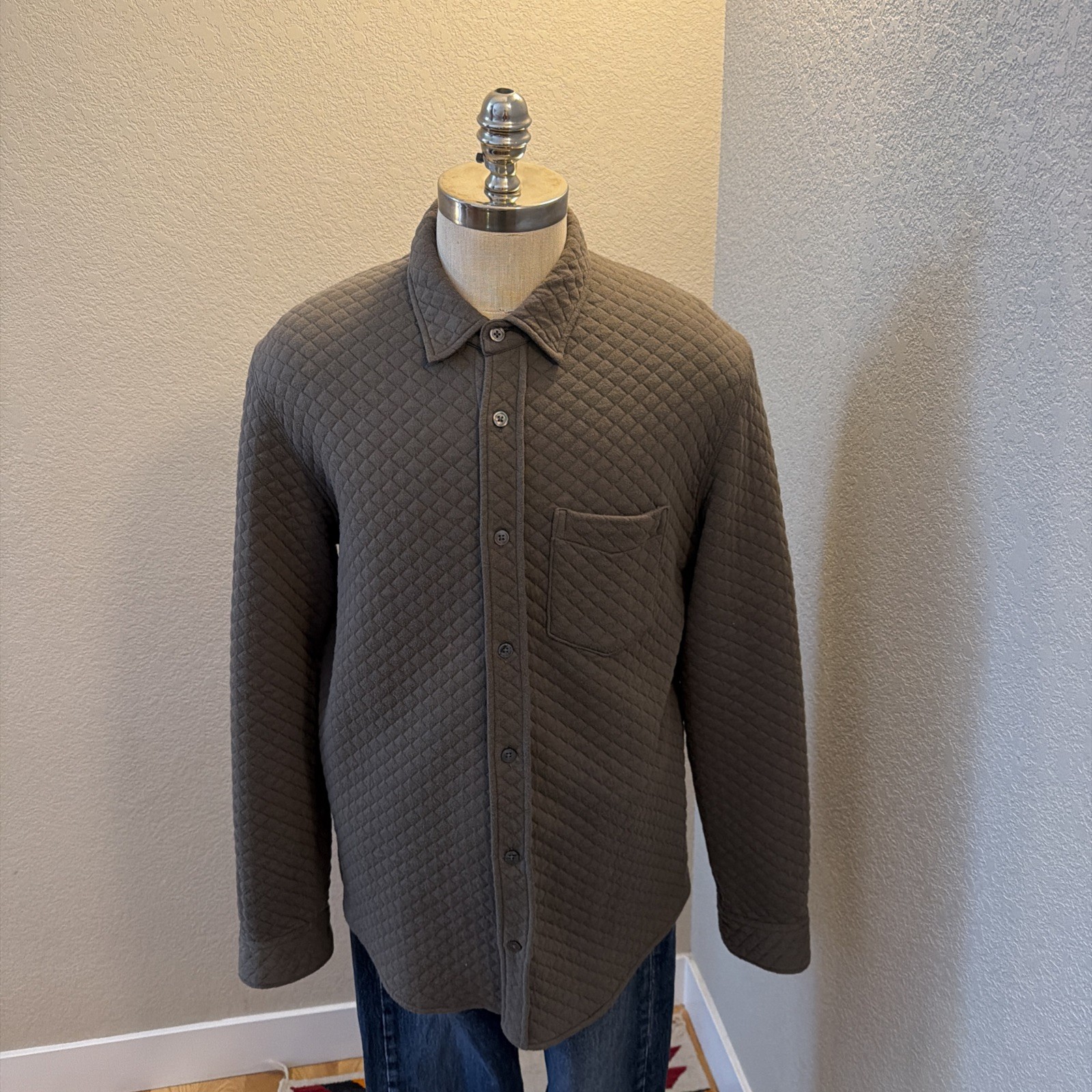 Relwen Bubble Knit Diamond Quilted Shirt Size Large EUC
