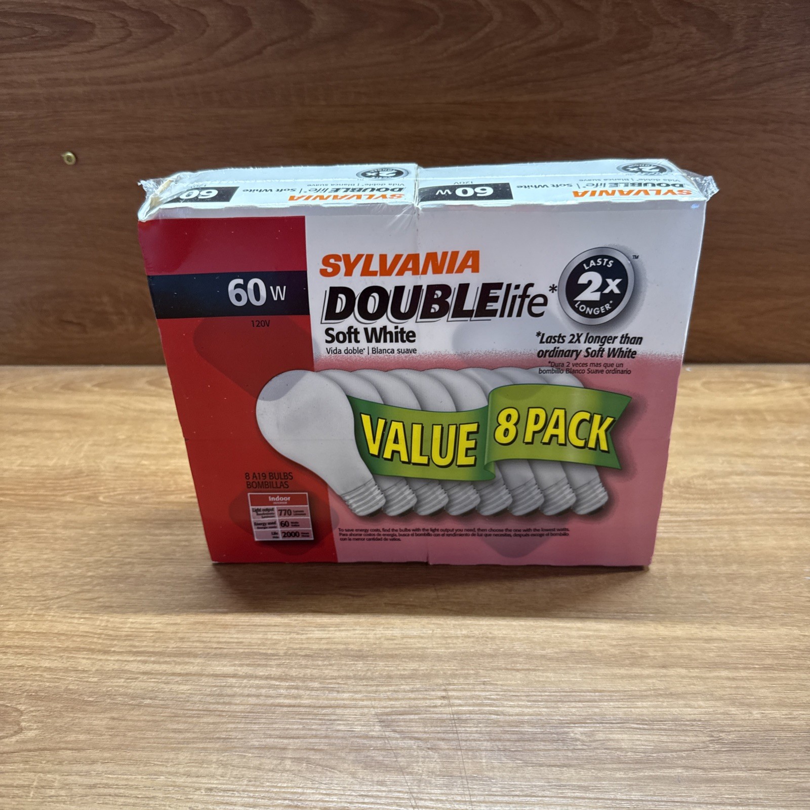 Sylvania 60w Light Bulbs 8 Pack New Double Life