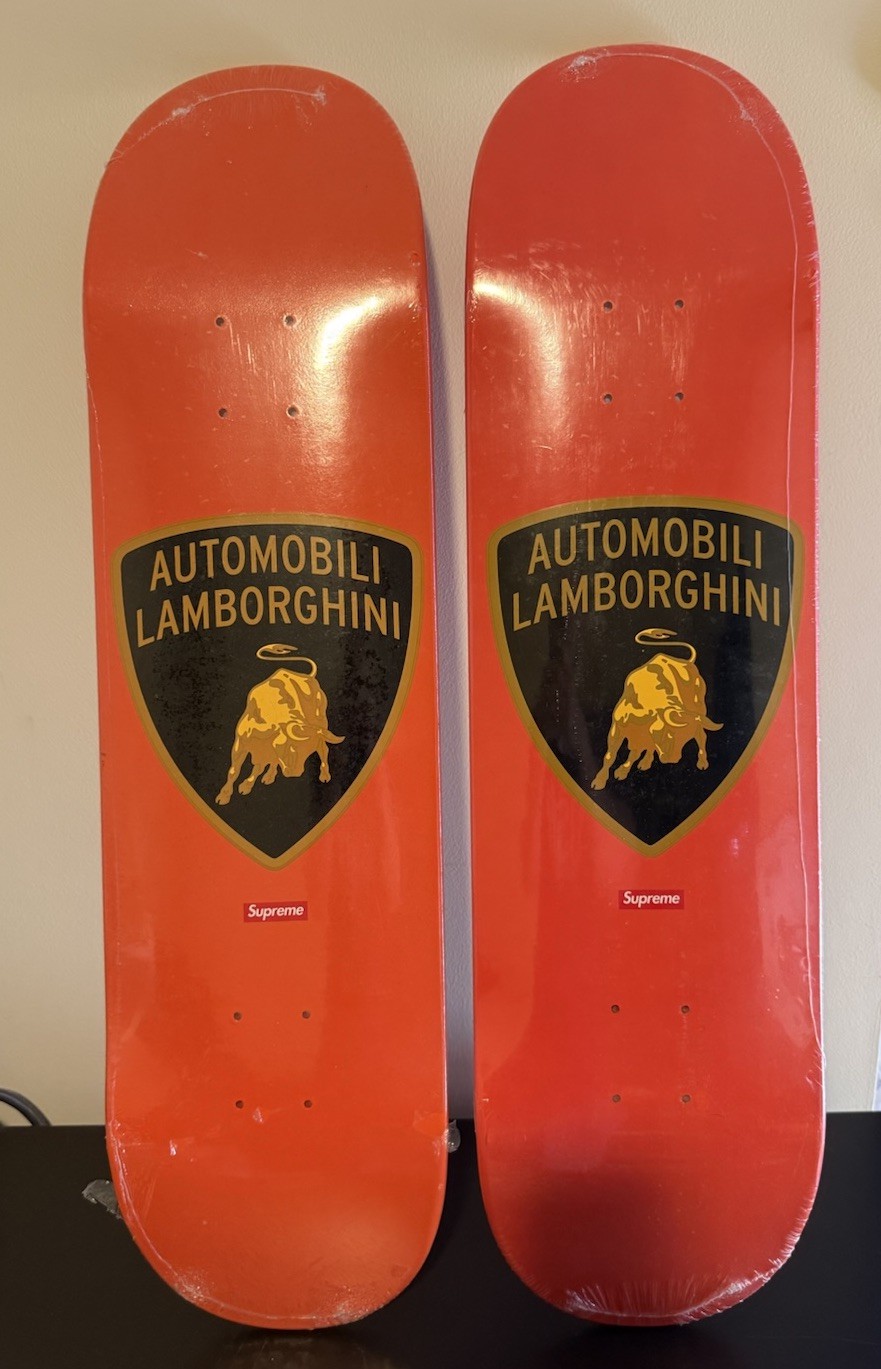 NEW SET OF 2 Supreme Automobili Lamborghini Skateboard Deck Orange