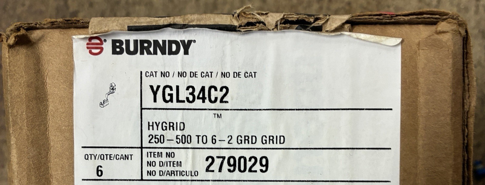 Qty 5 BURNDY YGL34C2 copper grounding crimp  250-500 MCM to 6-2 ground grid