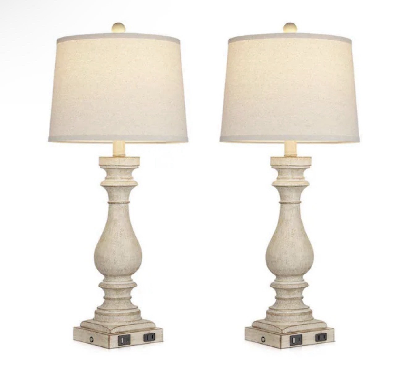 Cinkeda TD-265-27.5 27.5” Beige Table Lamps Set of 2 Touch Dimmable USB-C