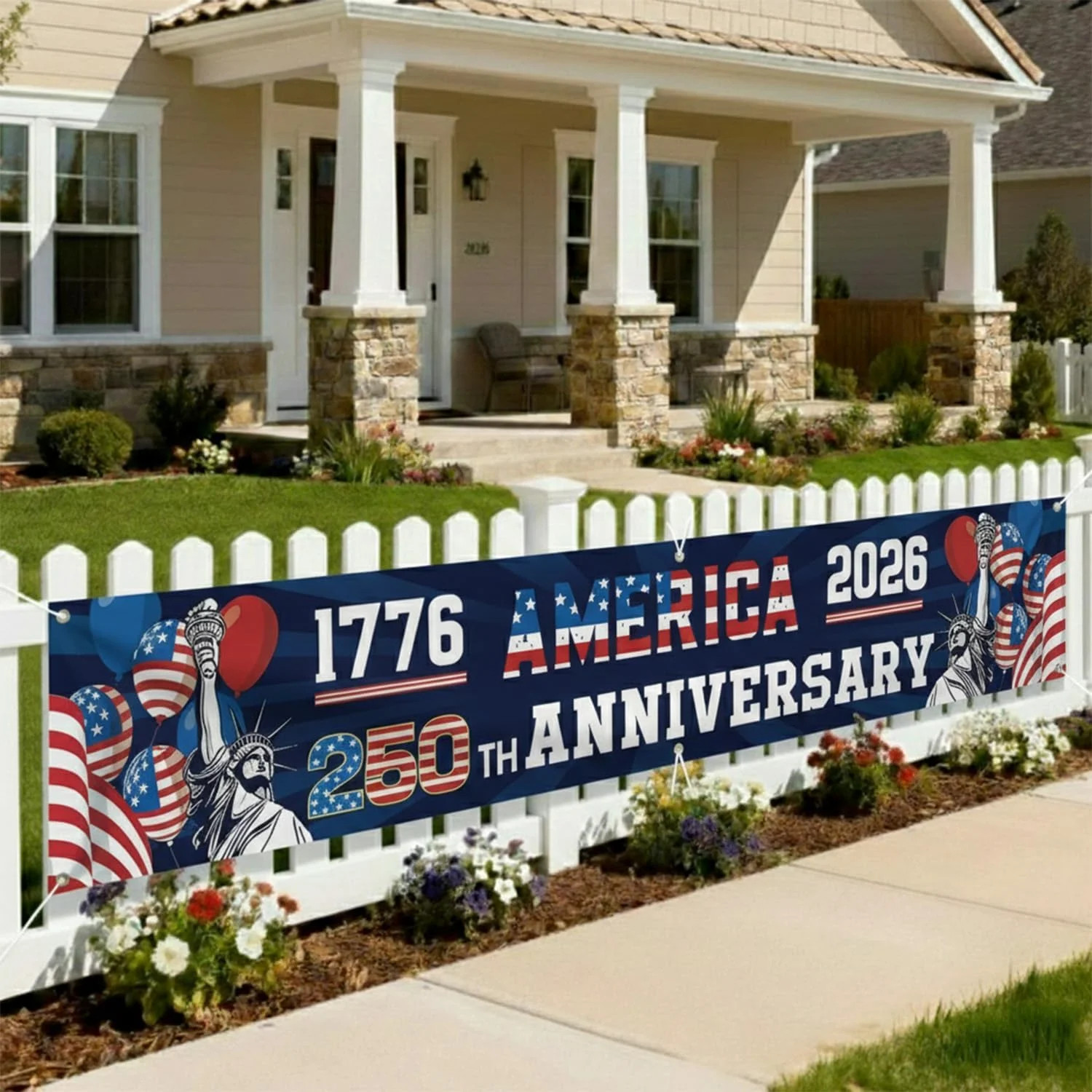 250 Year Anniversary USA Banner Flag 2x10 Ft, 4th of July Decorations 1776-2026