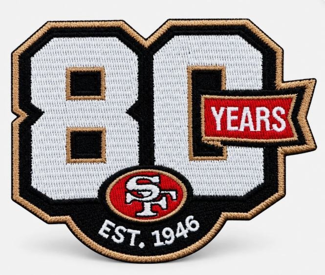 San Francisco 49ers 80th Anniversary Jersey Patch 4x3.5 Inch Iron on Sew on