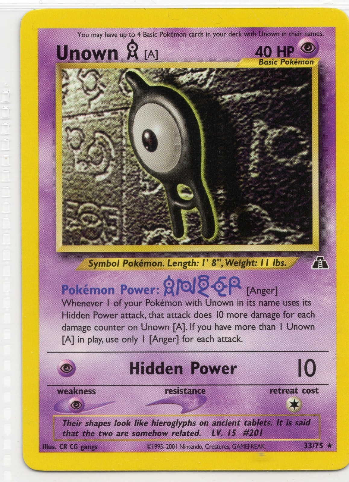 2001 Pokemon Neo Discovery Unown A 33/75 Rare Unlimited