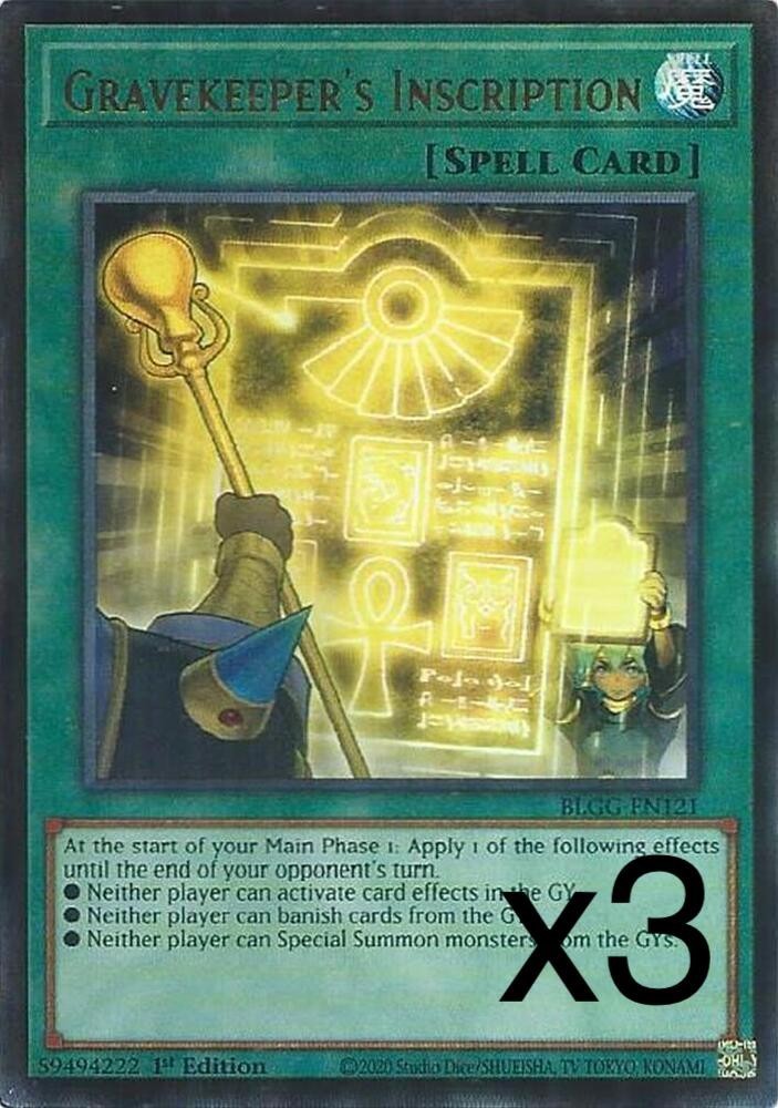 3X Yugioh Gravekeeper\'s Inscription BLGG-EN121 Ultra Rare 1st Edition NM 3X Yugioh Gravekeeper\'s Inscription BLGG-EN121 Ultra Rare 1st Edition NM