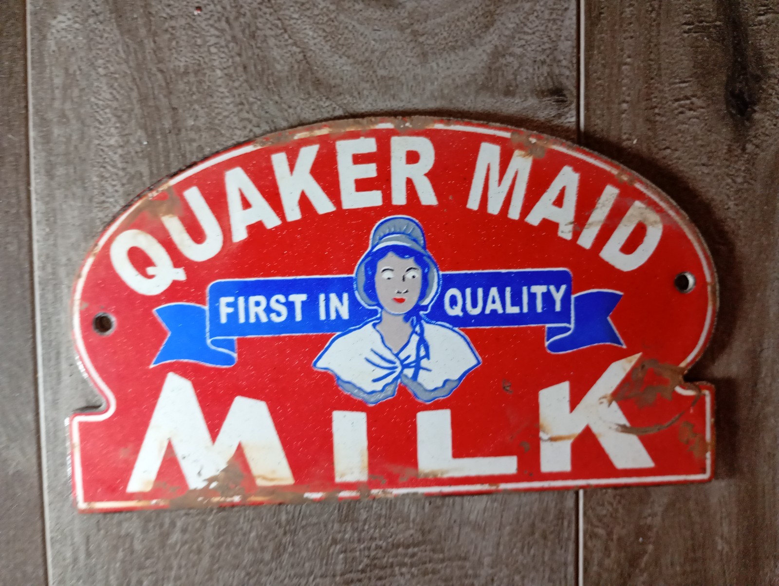 Vintage Quaker Maid Milk first in quality Porcelain Enamel Sign 6
