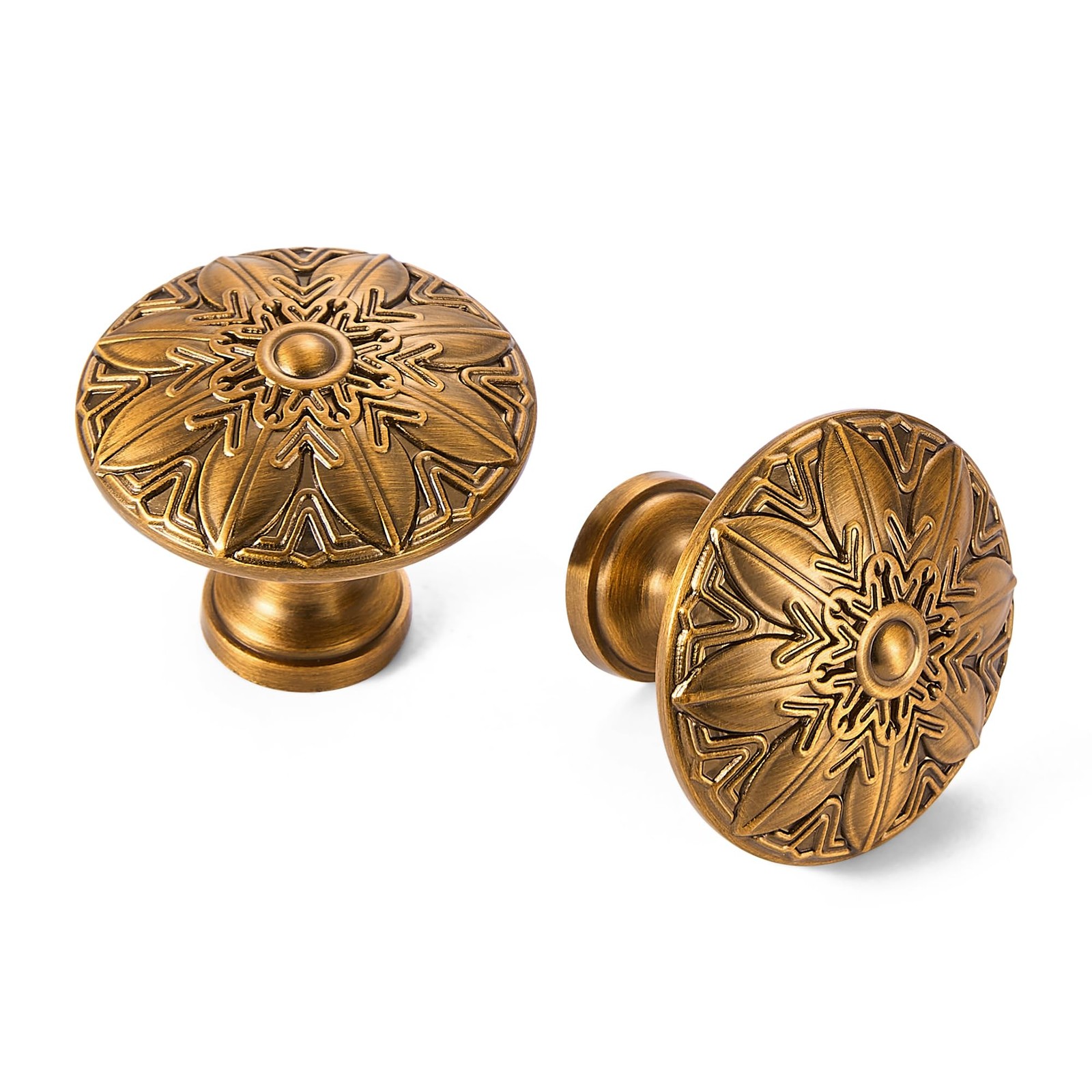 YCSJ 20Pcs Round Cabinet Knobs 1-1/4 Inch Antique Gold Knobs Kitchen Drawers