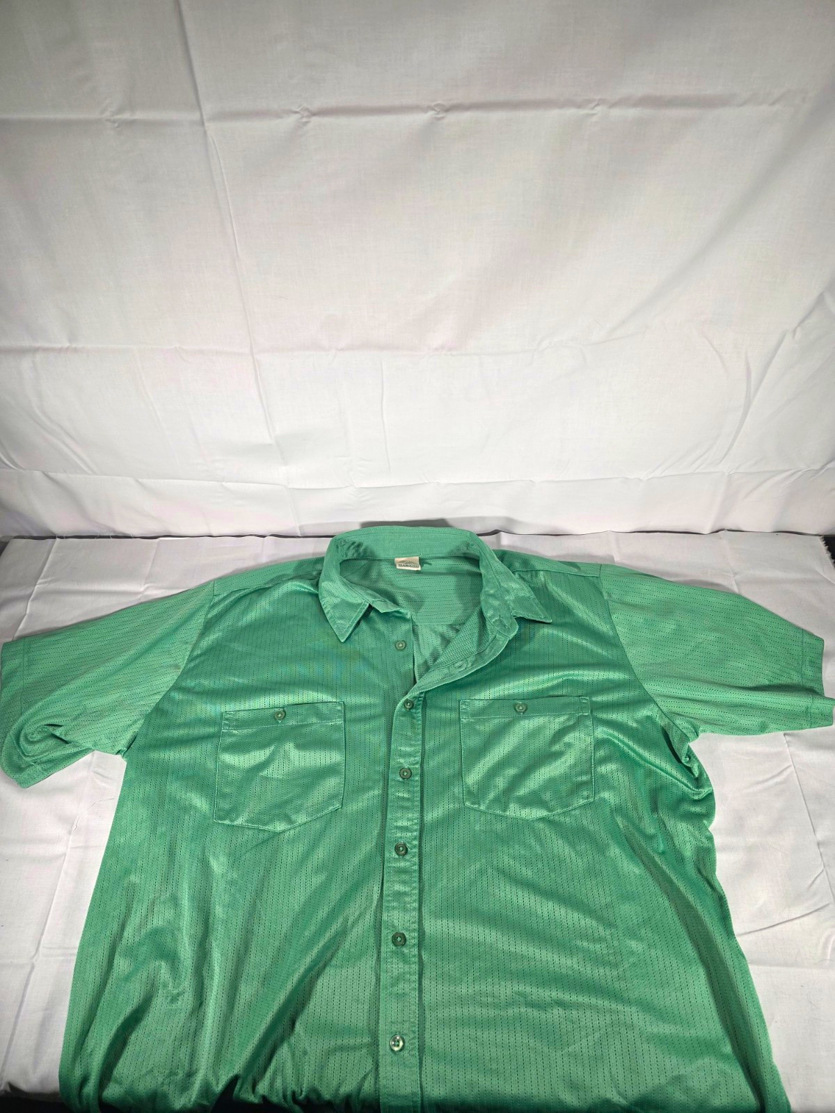 Haband Men\'s Green Solid Short Sleeve Button-Up Point Collar Pockets XL