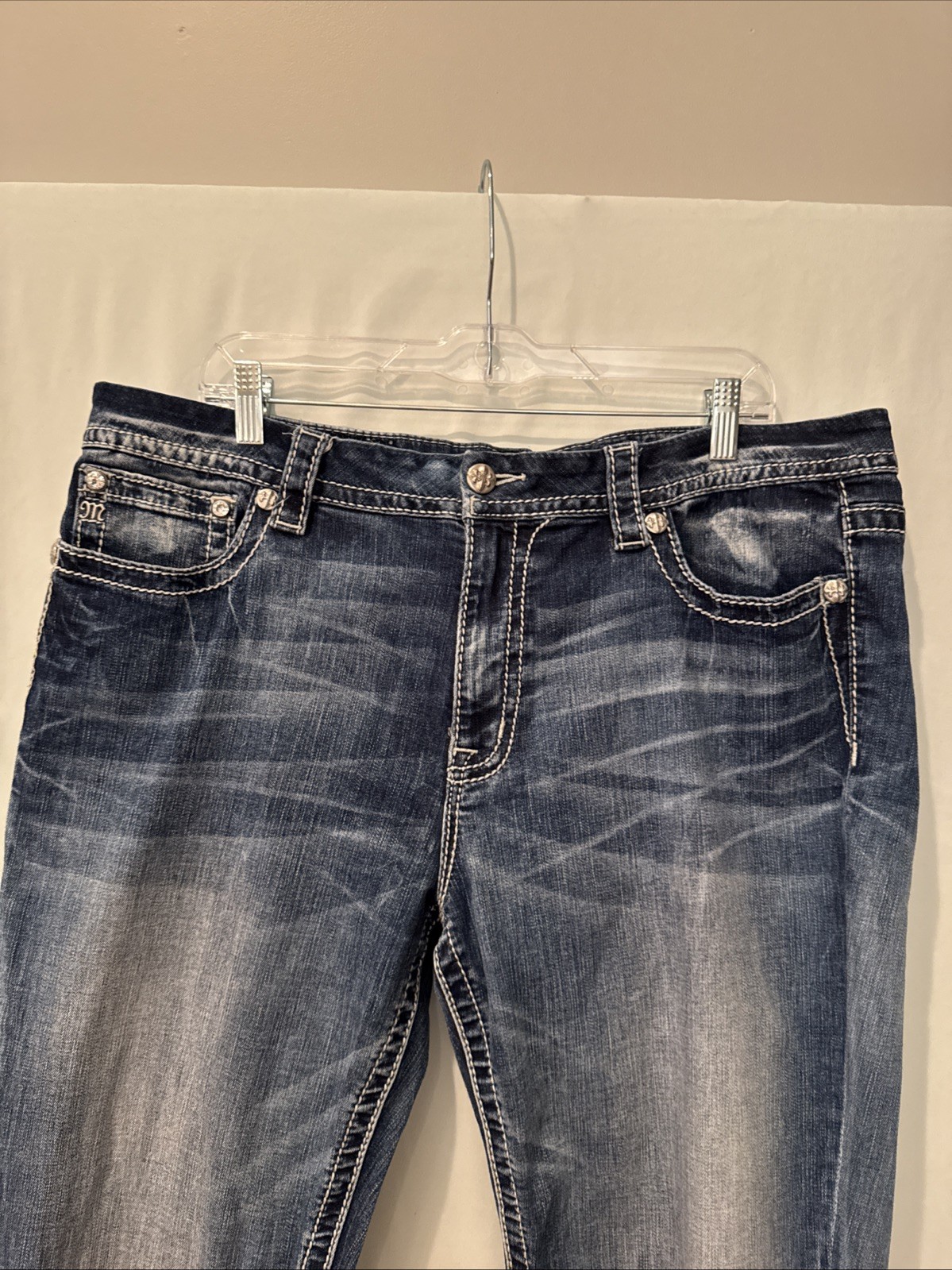 Miss Me Easy Ankle Skinny Jeans Size 36 Mid Rise Dark Wash Embellished McBling
