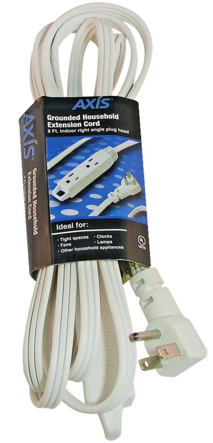 Axis 3-Outlet Grounded Indoor Extension Cord Flat Plug 8ft White NIB