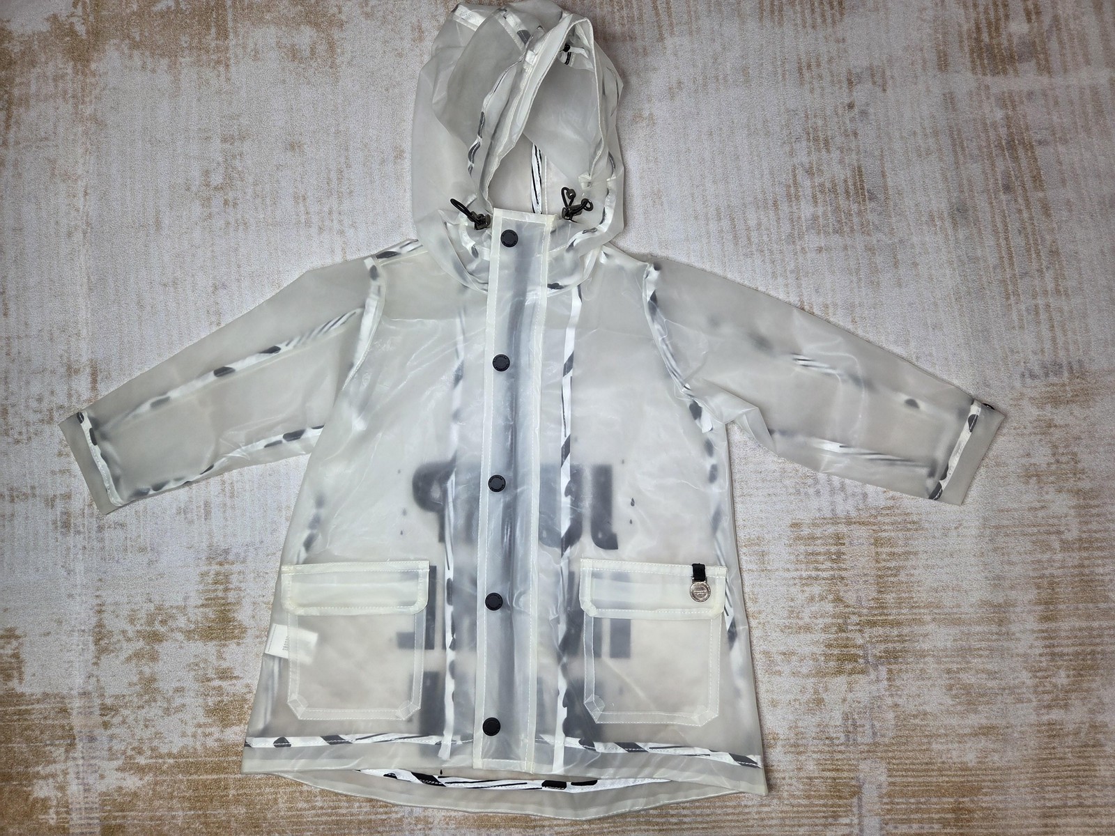 Perramus Rain Coat Kids 2T Clear Hooded Snap Front Jump In The Rain Transparent