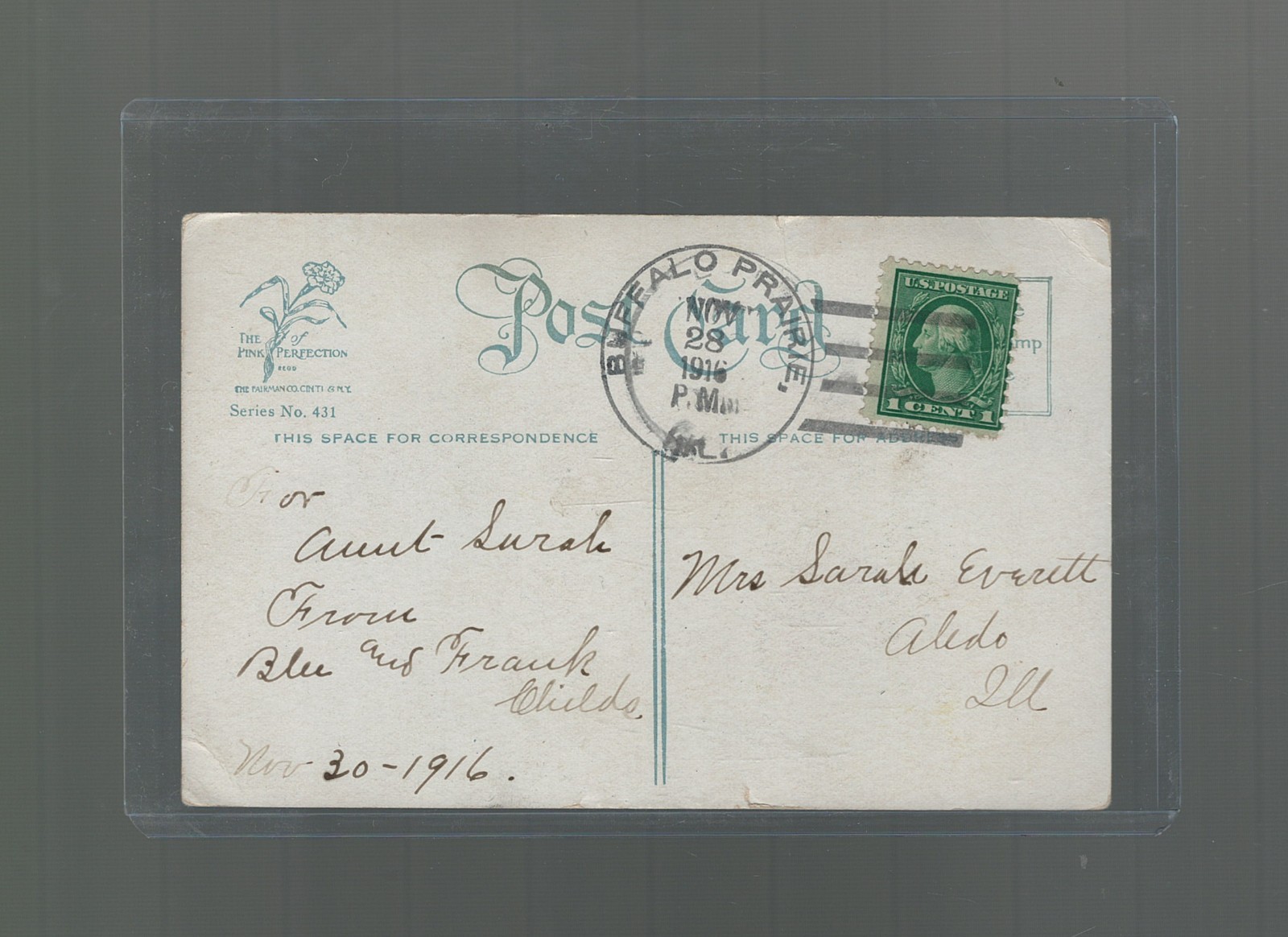 Buffalo Prairie Illinois Cover Rock Island County on 1916 Thanksgiving Day PC Buffalo Prairie Illinois Cover Rock Island County on 1916 Thanksgiving Day PC