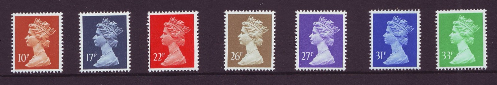 GB 1990 QE II - Machin Definative - Set of 7 Stamps - MNH