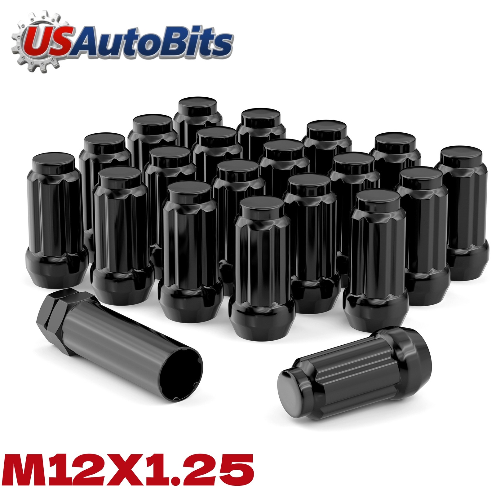 20 PC M12x1.25 Black Lug Nuts Acorn Lug Nuts 12x1.25 19mm Hex 1.38 inch