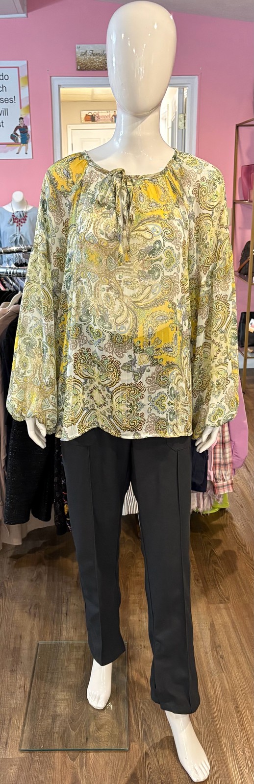 NWT AndTheWhy Green Multi-Color Paisley Blouse Sz:L NWT AndTheWhy Green Multi-Color Paisley Blouse Sz:L