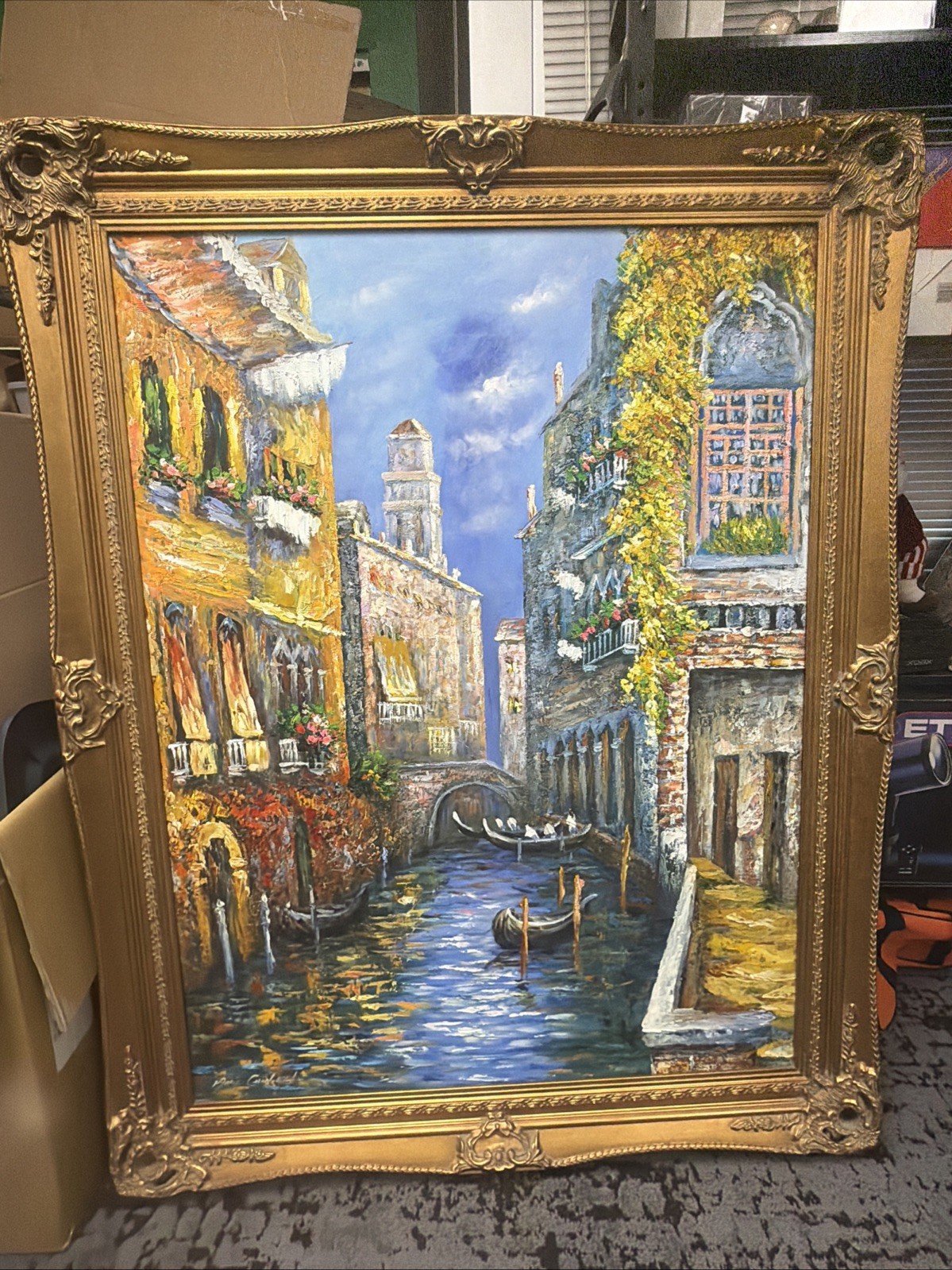 VINTAGE MARIE CHARLOT VENICE CANAL OIL PAINTING LARGE ORNATE GOLD FRAME ART36x48 VINTAGE MARIE CHARLOT VENICE CANAL OIL PAINTING LARGE ORNATE GOLD FRAME ART36x48