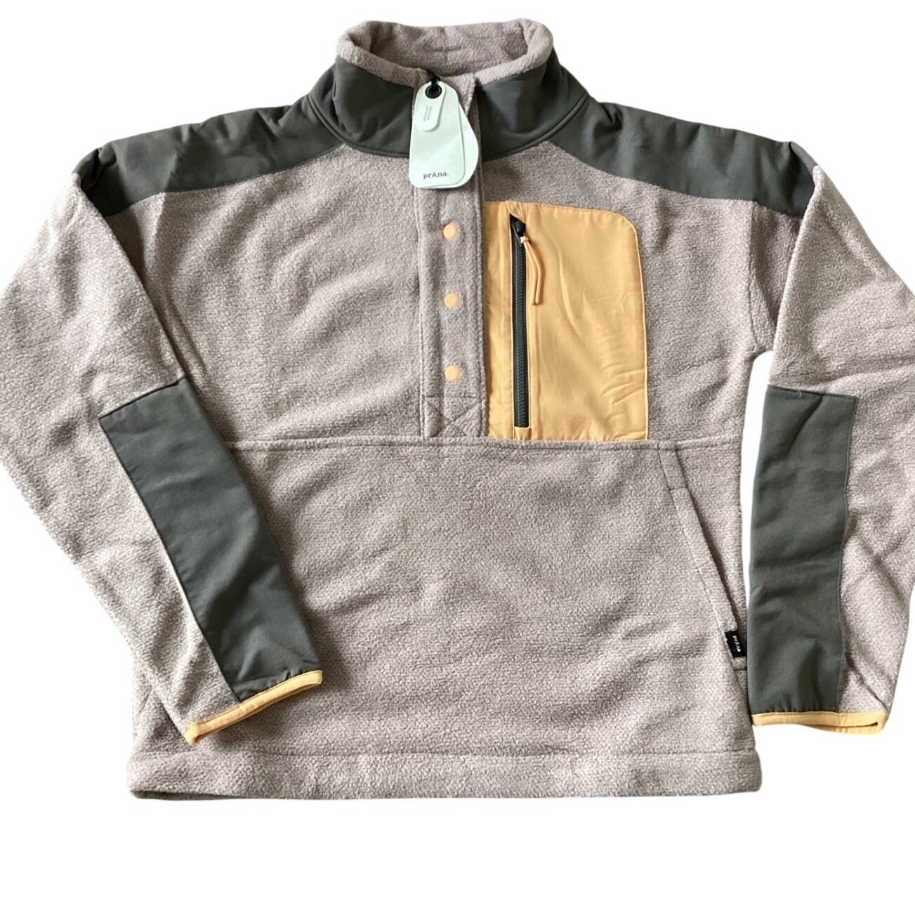 Prana Cozy Up Pullover Fleece Jacket Womens Medium Colorblock Snap Front