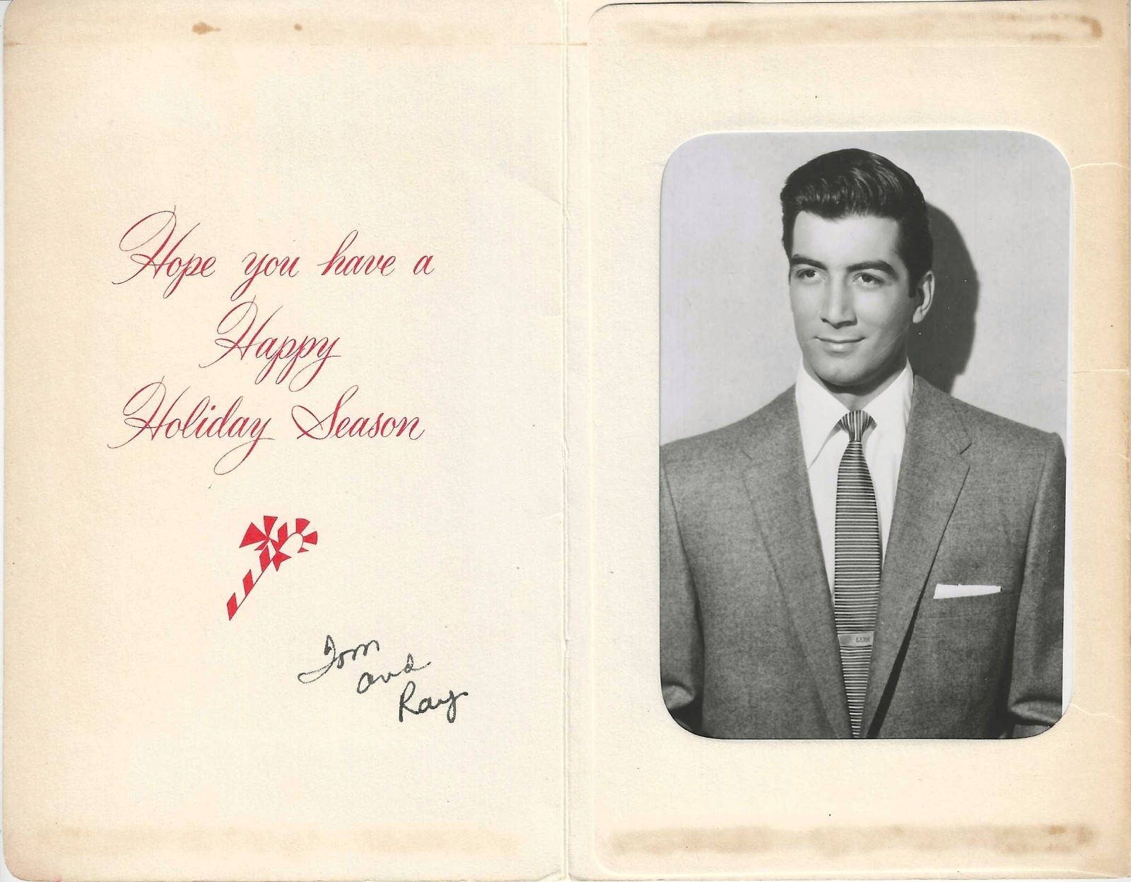 RAY DANTON - ACTOR HAND SINGED VINTAGE CHRISTMAS CARD - RAY AND TOM