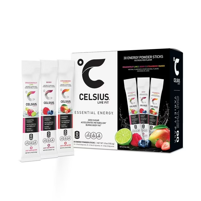 Celsius On The Go Powder Sticks Variety Pack, Essential Energy, Pack Of 30
