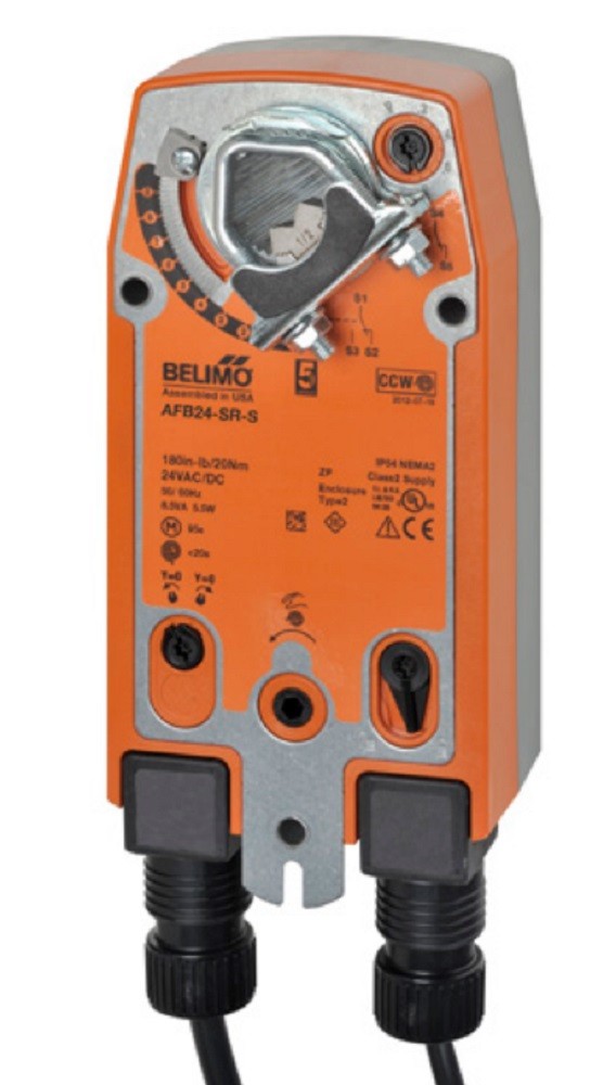 Belimo AFB24-SR-S Actuator, 180 in-lb 20 Nm, Spring Return, 2...10 V, Modulating