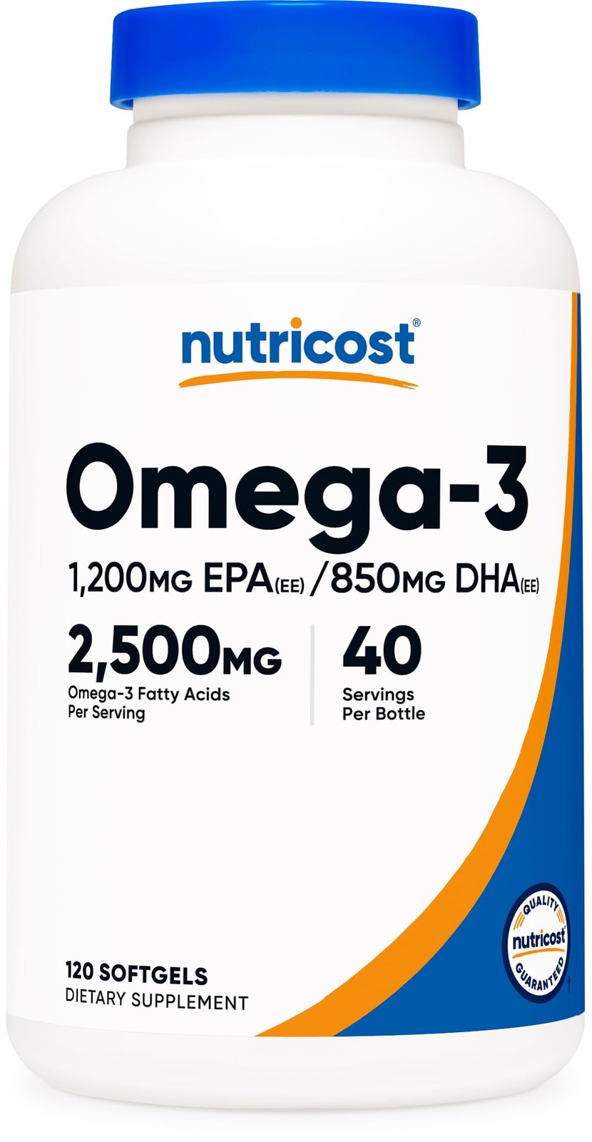 Nutricost Omega 3 Fish Oil - 2500MG, 120 120 Count (Pack of 1), Multicolor