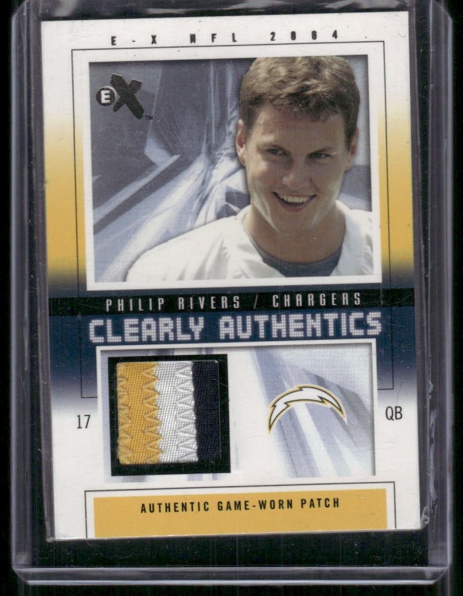 PHILIP RIVERS 2004 Fleer E-X Clearly Authentics Rookie Game-Worn Patch #D /50 PHILIP RIVERS 2004 Fleer E-X Clearly Authentics Rookie Game-Worn Patch #D /50